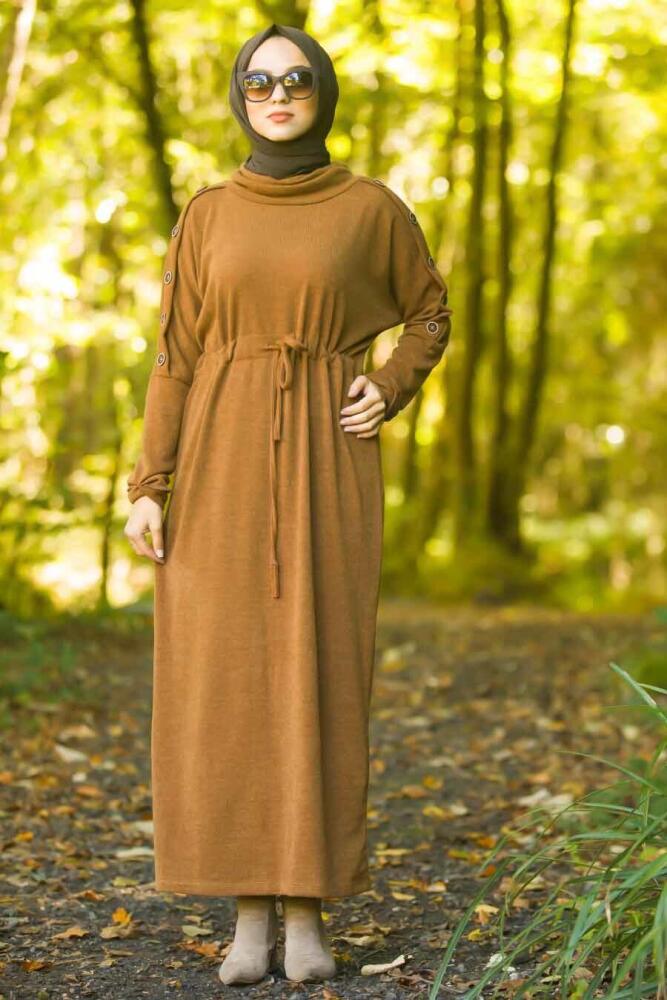 Marron Jaunatre - Neva Style - Robe en tricot hijab - 80350TB - 1