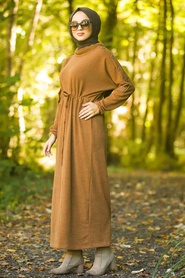 Marron Jaunatre - Neva Style - Robe en tricot hijab - 80350TB - Thumbnail