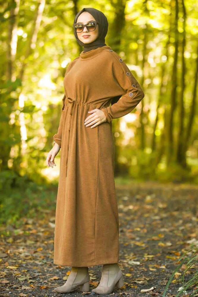 Marron Jaunatre - Neva Style - Robe en tricot hijab - 80350TB - 2