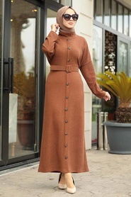 Marron Jaunatre - Neva Style - Robe Hijab - 12015TB - Thumbnail