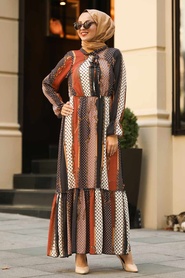 Marron Jaunatre - Neva Style - Robe Hijab - 8026TB - Thumbnail