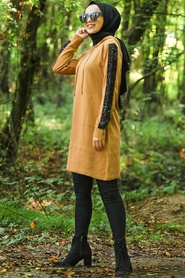 Marron Jaunatre - Neva Style - Tunique En Tricot Hijab - 14603TB - Thumbnail