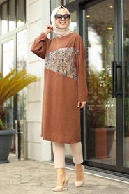 Marron Jaunatre - Neva Style - Tunique Hijab - 12059TB - Thumbnail