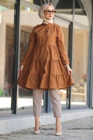Marron Jaunatre-Neva Style-Tunique Hijab-4524TB - Thumbnail