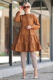 Marron Jaunatre-Neva Style-Tunique Hijab-4524TB - Thumbnail