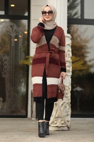 Marron - Neva Style - Cardigen En Tricot Hijab - 20222KH - Thumbnail
