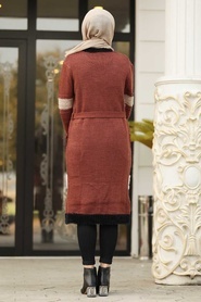 Marron - Neva Style - Cardigen En Tricot Hijab - 20222KH - Thumbnail