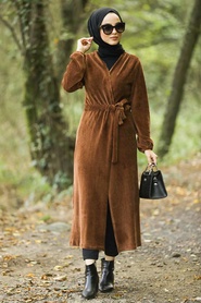 Marron - Neva Style - Manteau Hijab - 50472KH - Thumbnail