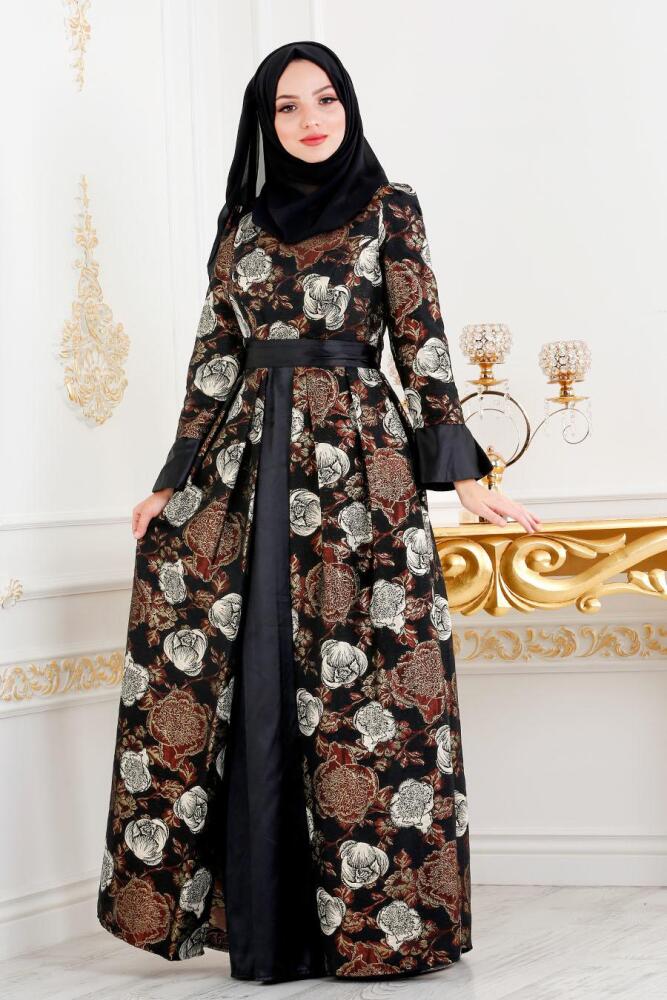 Marron - Tesettürlü Abiye Elbise - Robe de Soirée Hijab 24682KH - 1