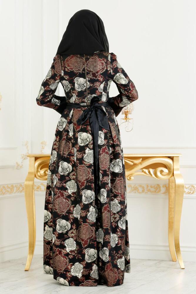 Marron - Tesettürlü Abiye Elbise - Robe de Soirée Hijab 24682KH - 2