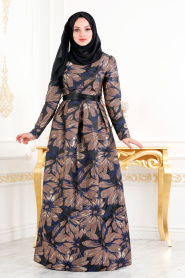Marron - Tesettürlü Abiye Elbise - Robe de Soirée Hijab 82459KH - Thumbnail