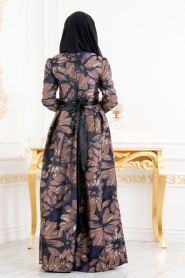 Marron - Tesettürlü Abiye Elbise - Robe de Soirée Hijab 82459KH - Thumbnail