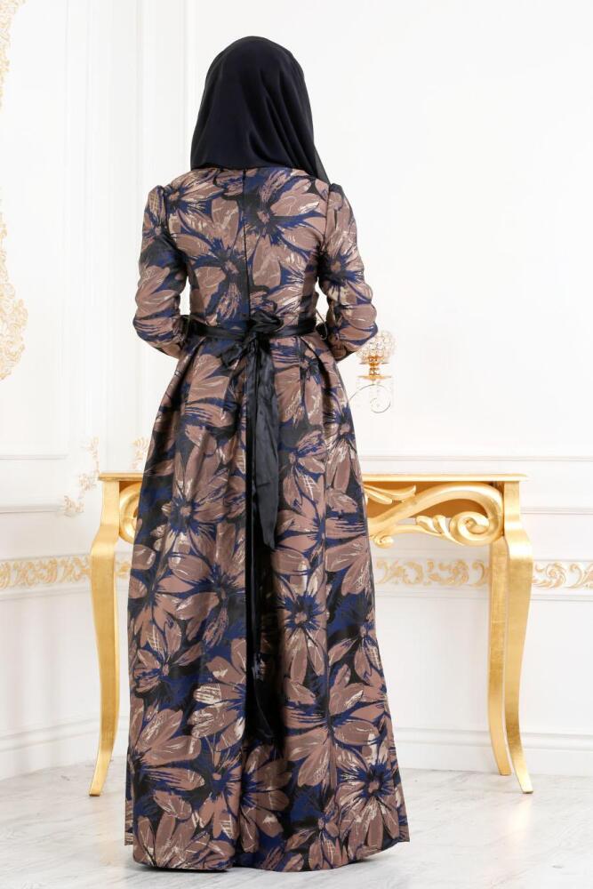 Marron - Tesettürlü Abiye Elbise - Robe de Soirée Hijab 82459KH - 2