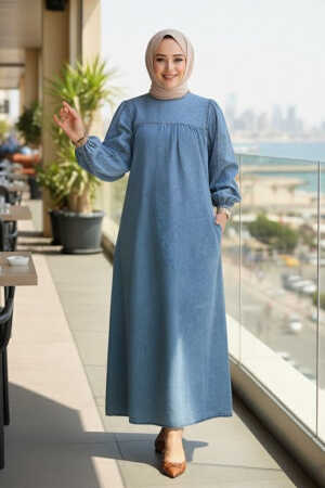 Mavi Tesettür Kot Elbise 19148M 