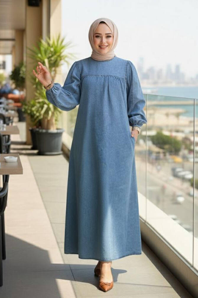 Mavi Tesettür Kot Elbise 19148M - 1