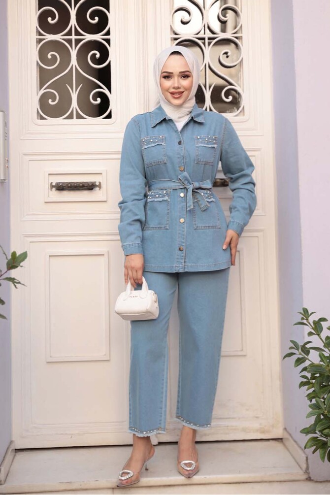 Mavi Tesettür Kot İkili Takım 44762M - N.S NEVA STYLE