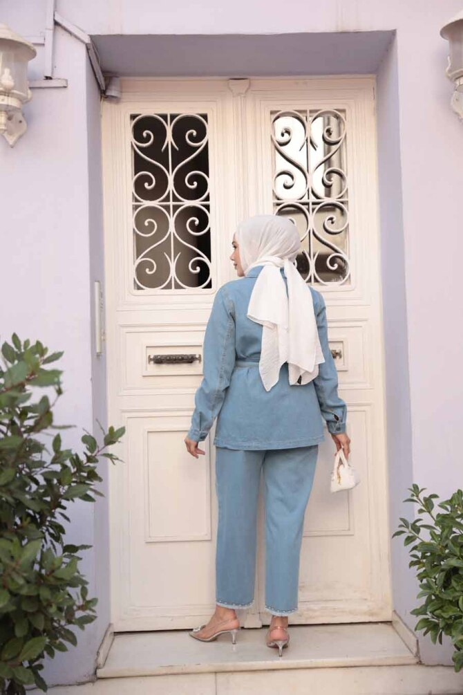 Mavi Tesettür Kot İkili Takım 44762M - 4