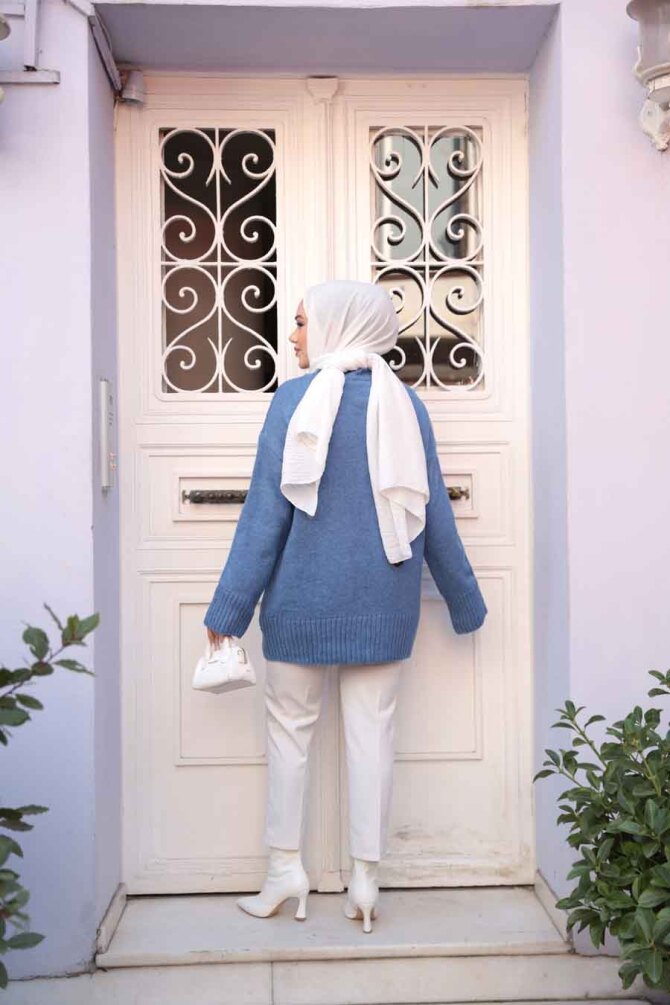 Mavi Tesettür Triko Kazak Tunik 55551M - 4