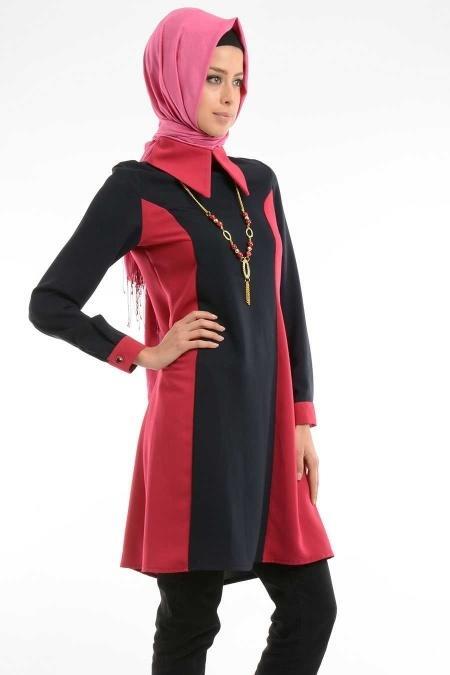 Meltem - Fuşya/Lacivert Tesettür Tunik 764F - 2