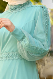 Menthe - Nayla Collection Robe Hijab 3708MINT - Thumbnail