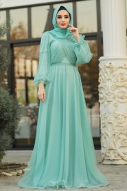 Menthe - Tesettürlü Abiye Elbise - Robe de Soirée Hijab - 2140MİNT - Thumbnail