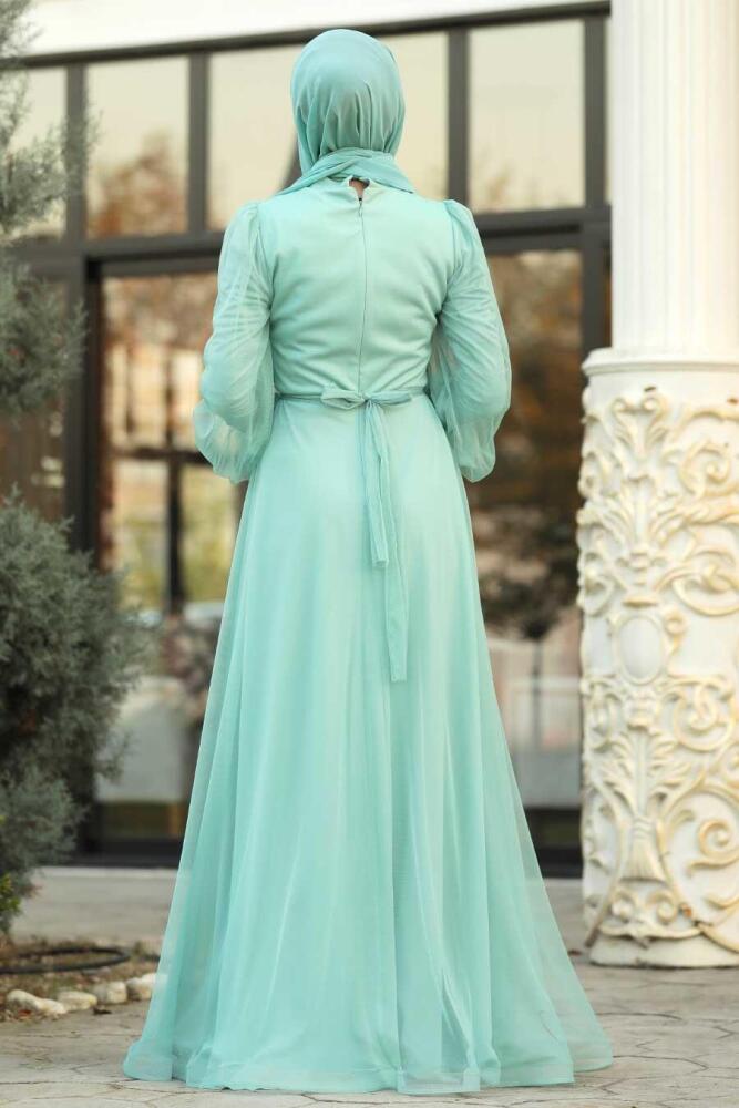 Menthe - Tesettürlü Abiye Elbise - Robe de Soirée Hijab - 2140MİNT - 2