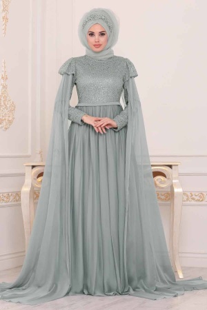 Menthe - Tesettürlü Abiye Elbise - Robe de Soirée Hijab - 3920MINT - 1