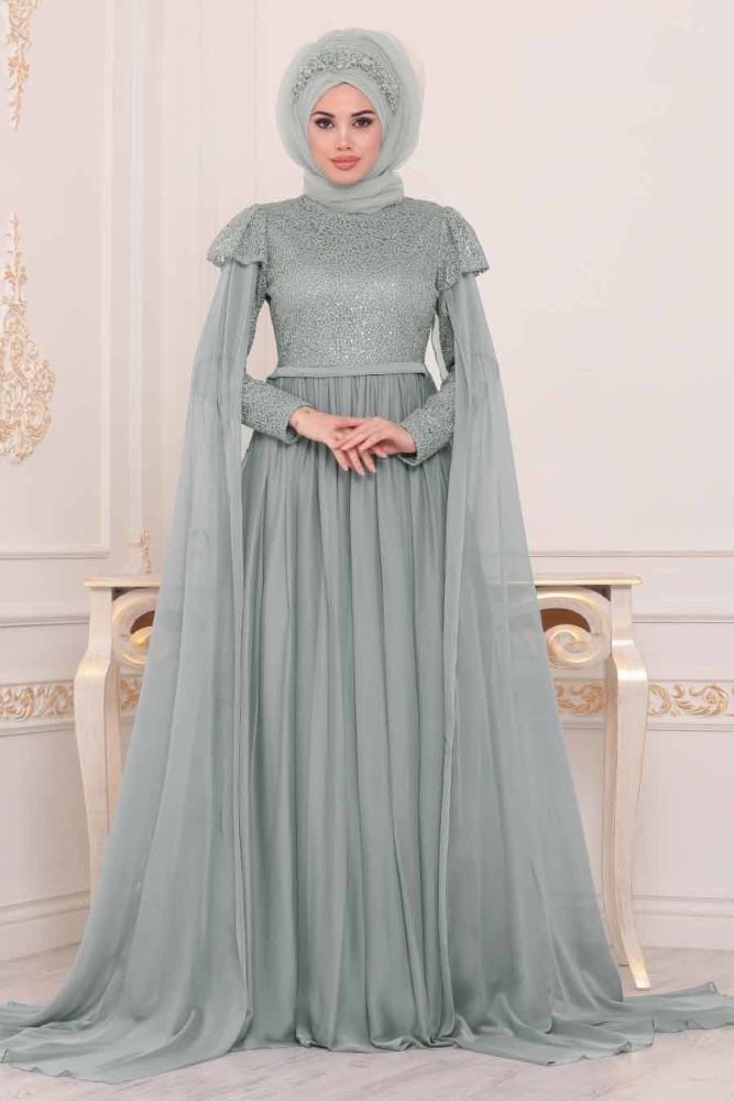 Menthe - Tesettürlü Abiye Elbise - Robe de Soirée Hijab - 3920MINT - 1