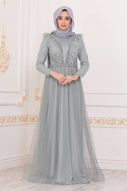 Menthe - Tesettürlü Abiye Elbise - Robe de Soirée Hijab - 3959MINT - Thumbnail