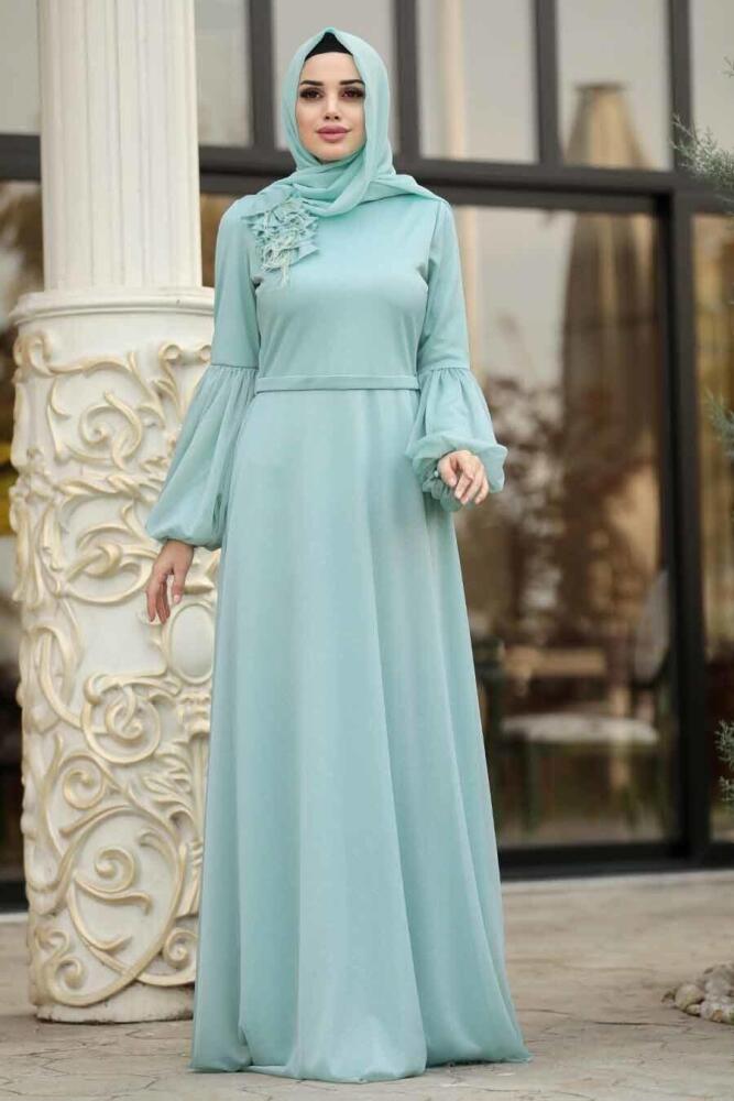 Menthe - Tesettürlü Abiye Elbise - Robe de Soirée Hijab - 39610MINT - 1