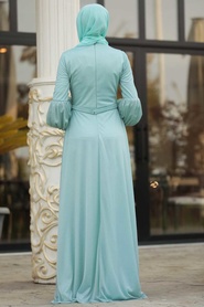 Menthe - Tesettürlü Abiye Elbise - Robe de Soirée Hijab - 39610MINT - Thumbnail