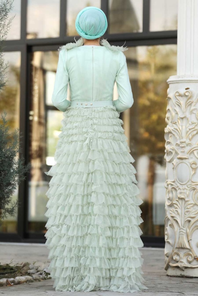 Menthe - Tesettürlü Abiye Elbise - Robe de Soirée Hijab - 3981MINT - 2