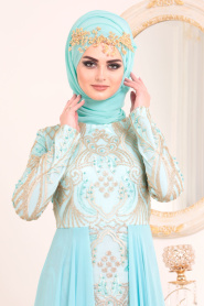 Menthe - Tesettürlü Abiye Elbise - Robe de Soirée Hijab - 8490MINT - Thumbnail