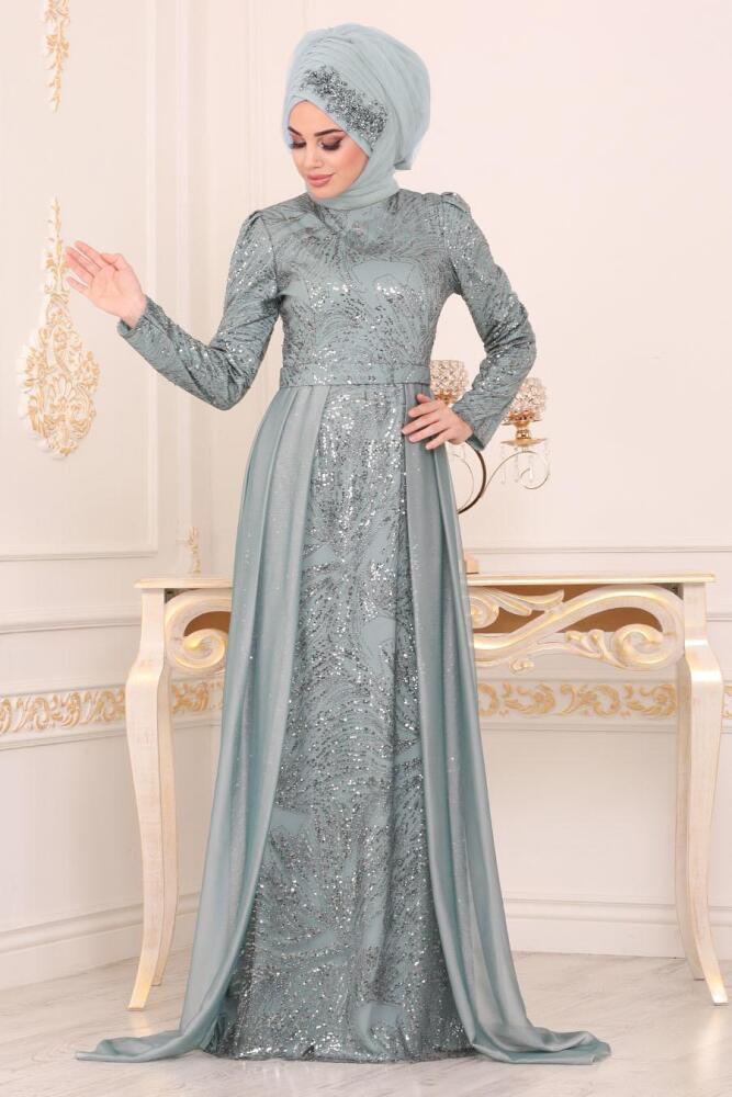 Menthe- Tesettürlü Abiye Elbise - Robes de Soirée Hijab 196711MINT - 1
