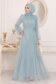 Menthe- Tesettürlü Abiye Elbise - Robes de Soirée Hijab - 40431MINT - Thumbnail