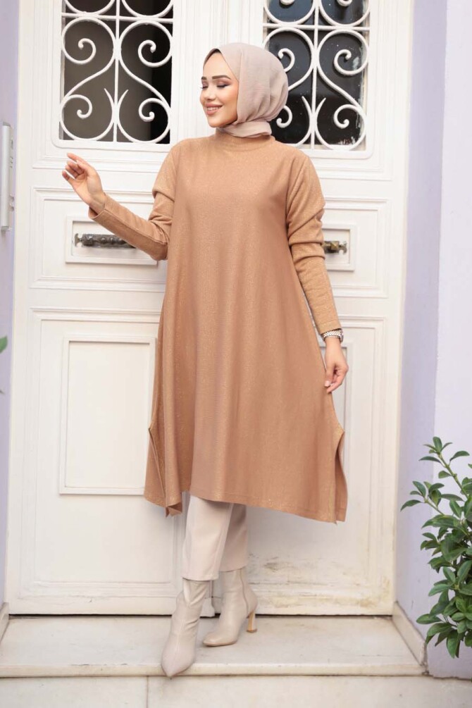 Merserize Bisküvi Tesettür Triko Panço Tunik 56401BS - 3