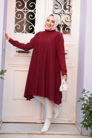 Merserize Bordo Tesettür Triko Panço Tunik 56401BR - 3