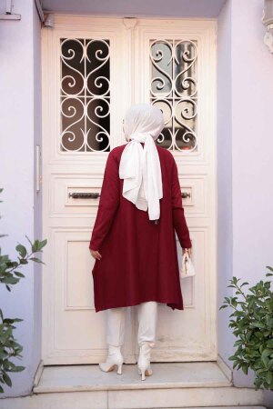 Merserize Bordo Tesettür Triko Panço Tunik 56401BR - 4