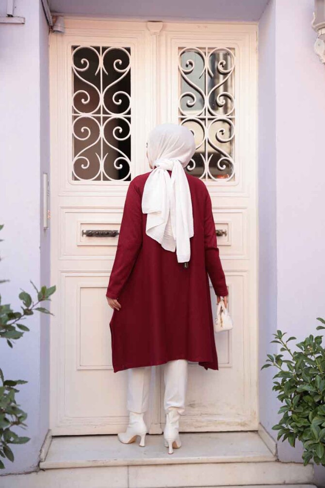 Merserize Bordo Tesettür Triko Panço Tunik 56401BR - 4