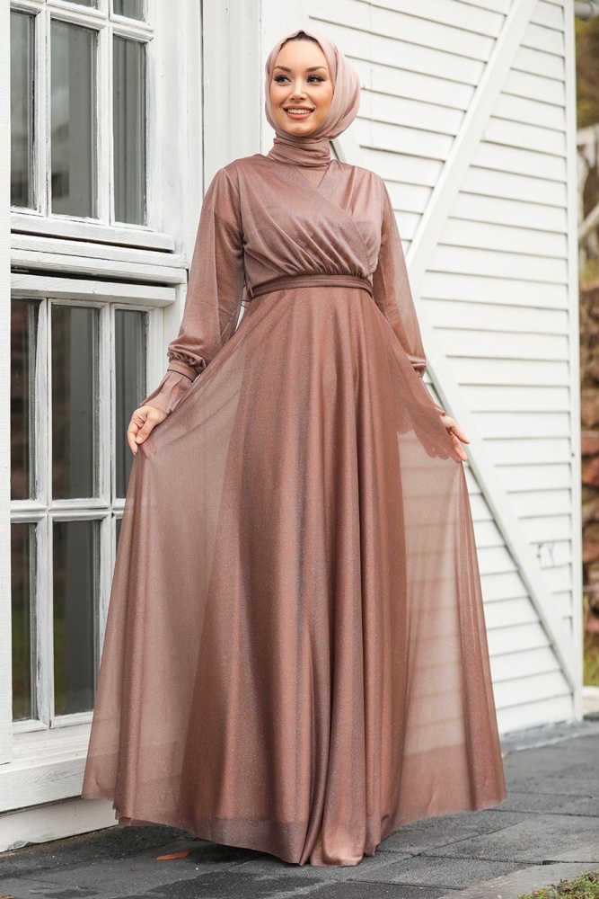 Neva Style - Plus Size Mink Hijab Engagement Dress 22202V - 1