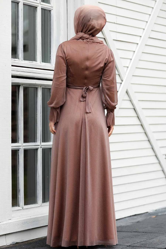 Neva Style - Plus Size Mink Hijab Engagement Dress 22202V - 3
