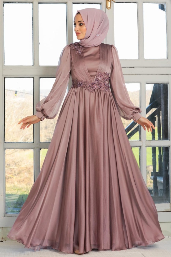 Neva Style - Satin Mink Islamic Engagement Dress 21630V - 1