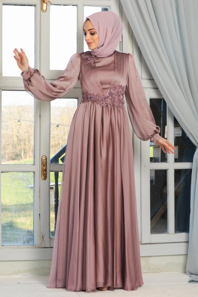 Neva Style - Satin Mink Islamic Engagement Dress 21630V - 2