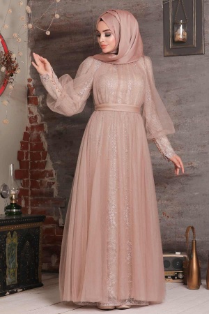 Mink Hijab Evening Dress 21691V - 1
