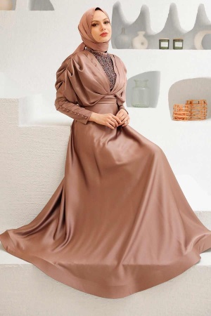 Neva Style - Luxorious Mink Modest Islamic Clothing Prom Dress 22451V - Thumbnail