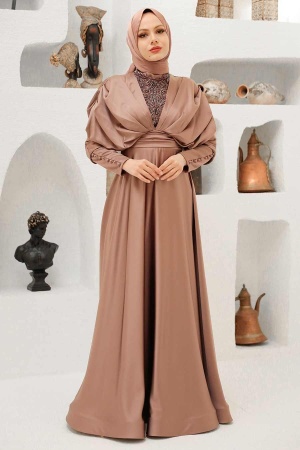 Neva Style - Luxorious Mink Modest Islamic Clothing Prom Dress 22451V - Thumbnail