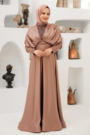 Neva Style - Luxorious Mink Modest Islamic Clothing Prom Dress 22451V - Thumbnail