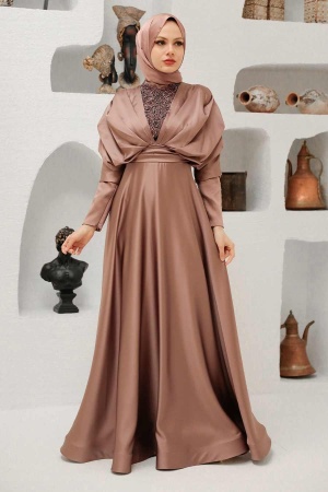 Neva Style - Luxorious Mink Modest Islamic Clothing Prom Dress 22451V - Thumbnail