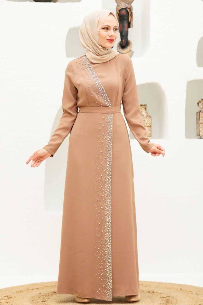 Neva Style - Mink Turkish Muslim Wedding Dress 32150V - 1