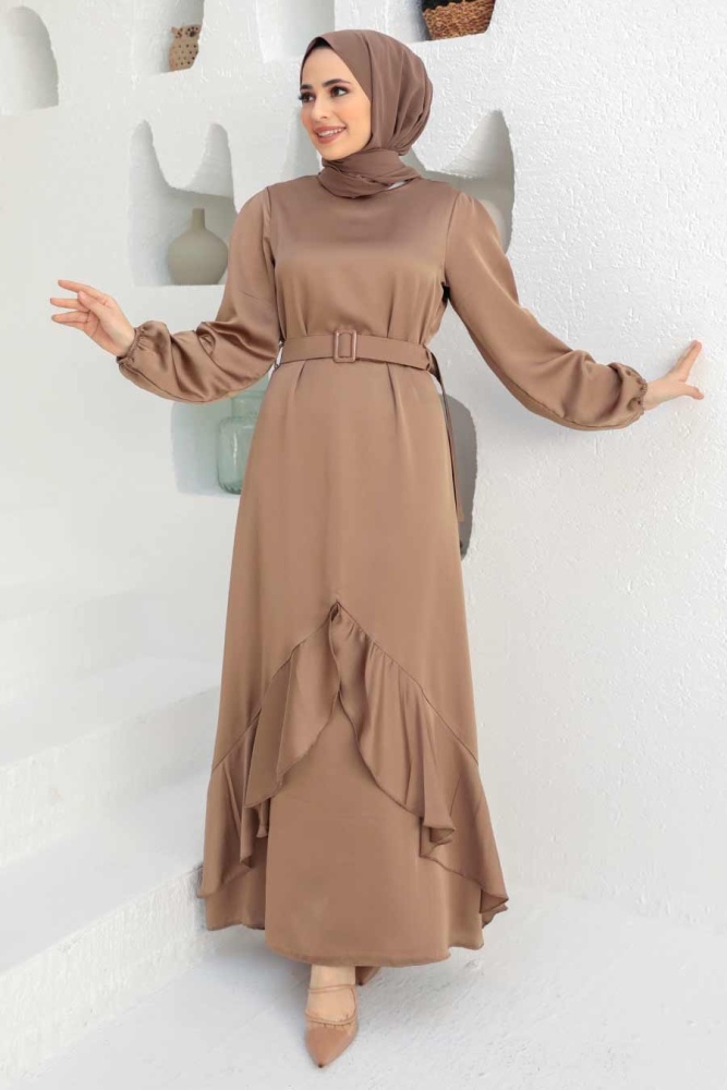 Neva Style - Elegant Mink Muslim Fashion Evening Dress 4566V - 1